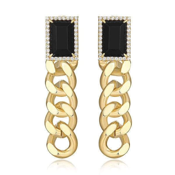 Black Bella CZ Gold Cuba Chain Necklace Earrings( Purchase Individually) - Zafari Studio Jewelry